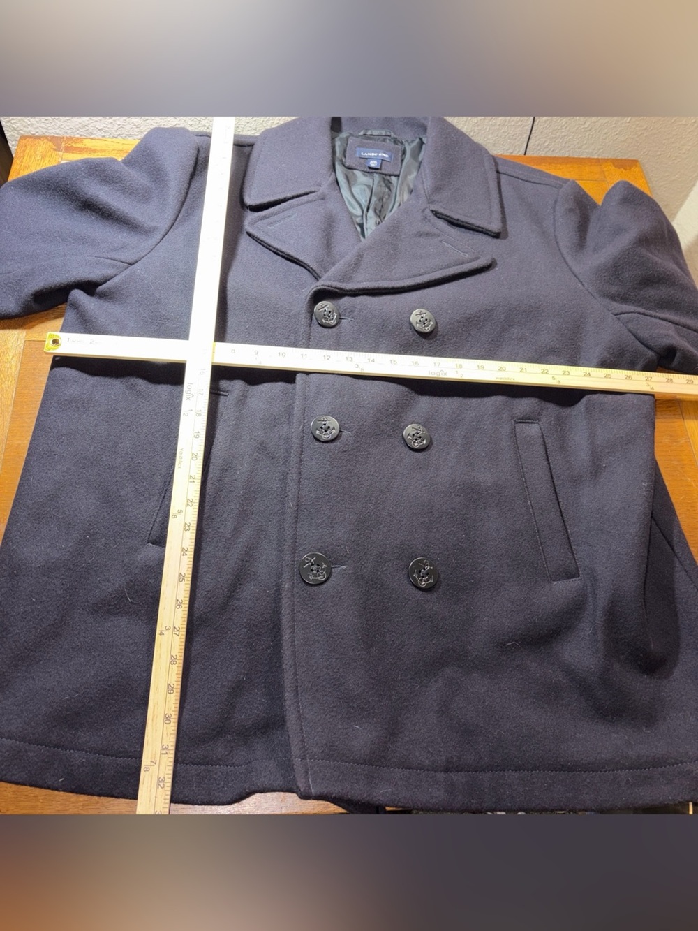 Lands End Men’s Navy Blue Wool Blend Peacoat Jacket Size XXL Double Breasted - Picture 3 of 9